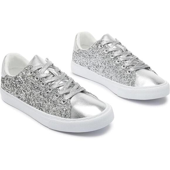 UUBARIS Women's Glitter Tennis Sneakers Neon Dressy Sparkly Sneakers Size 8 - Picture 1 of 3